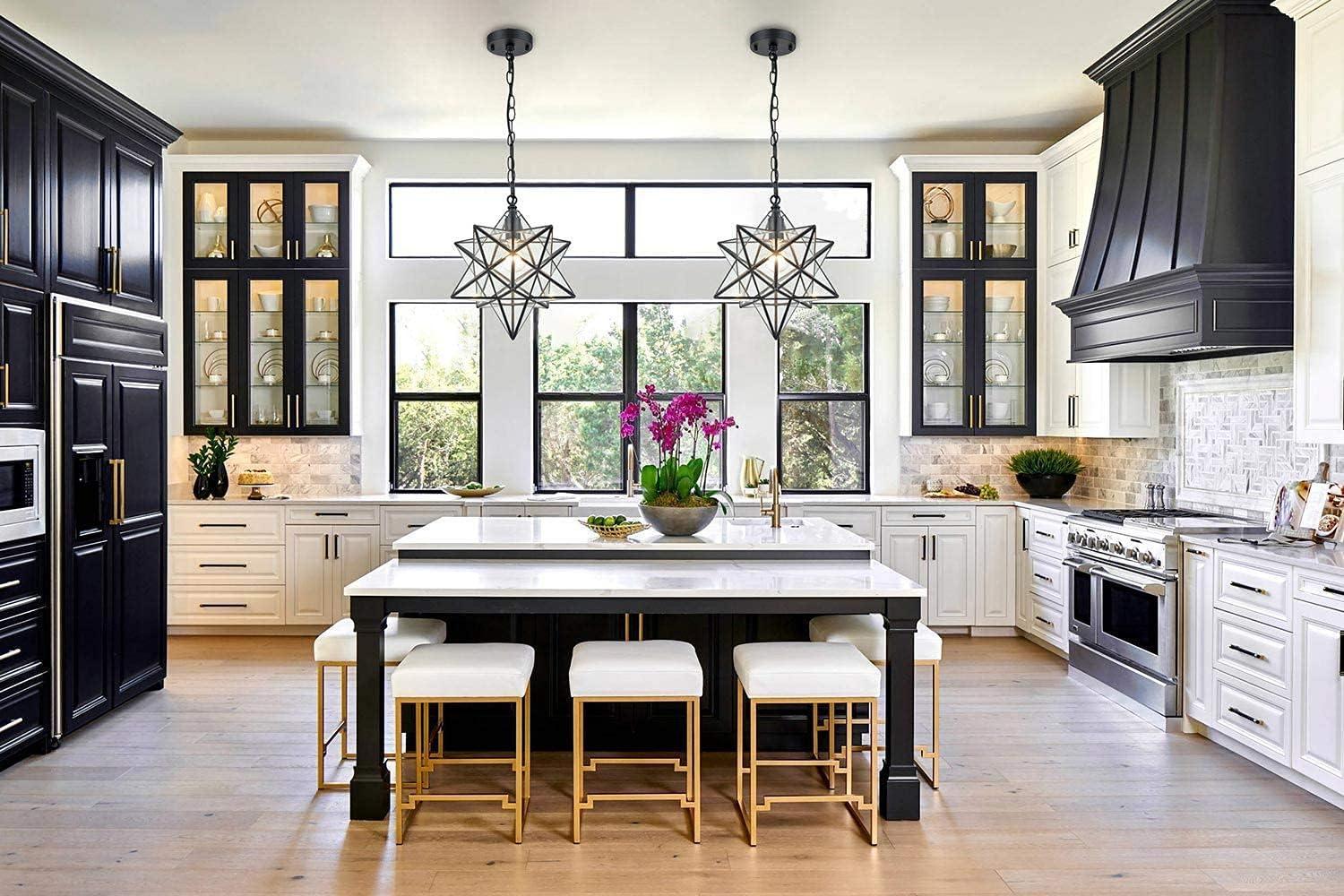 Geometric Black and Clear Glass Star Pendant Light