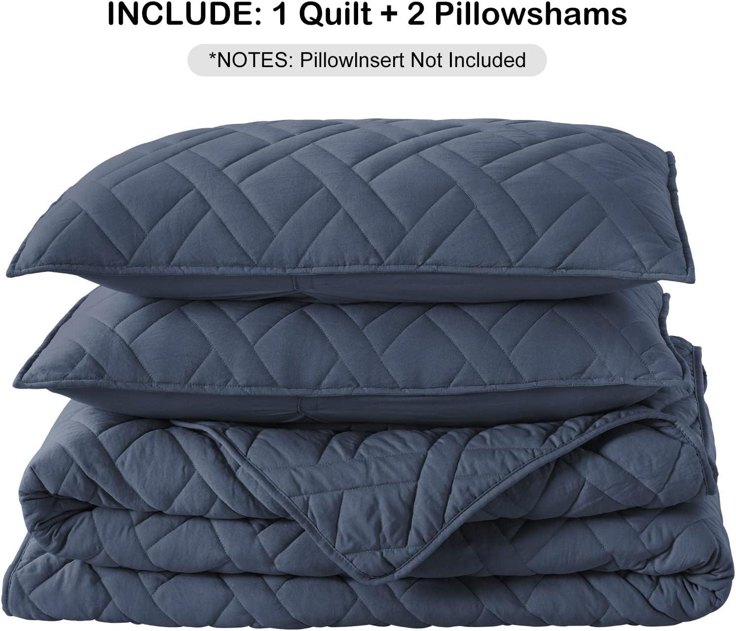 Navy Blue Reversible Microfiber Full Quilt Set