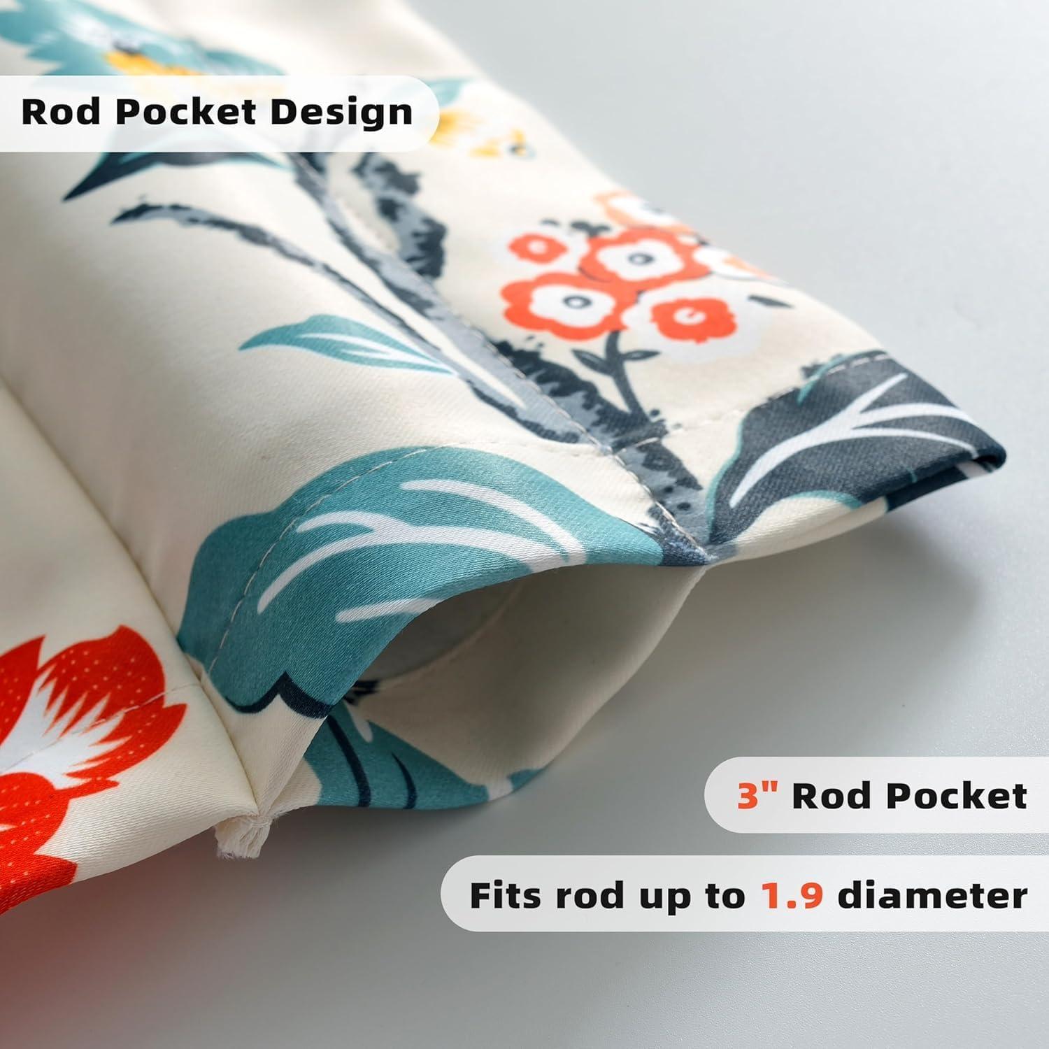 DriftAway Ada Floral Lined Thermal Insulated Room Darkening Blackout Grommet Window Curtains, 2 Panels, 52" x 72", Ivory Orange Teal