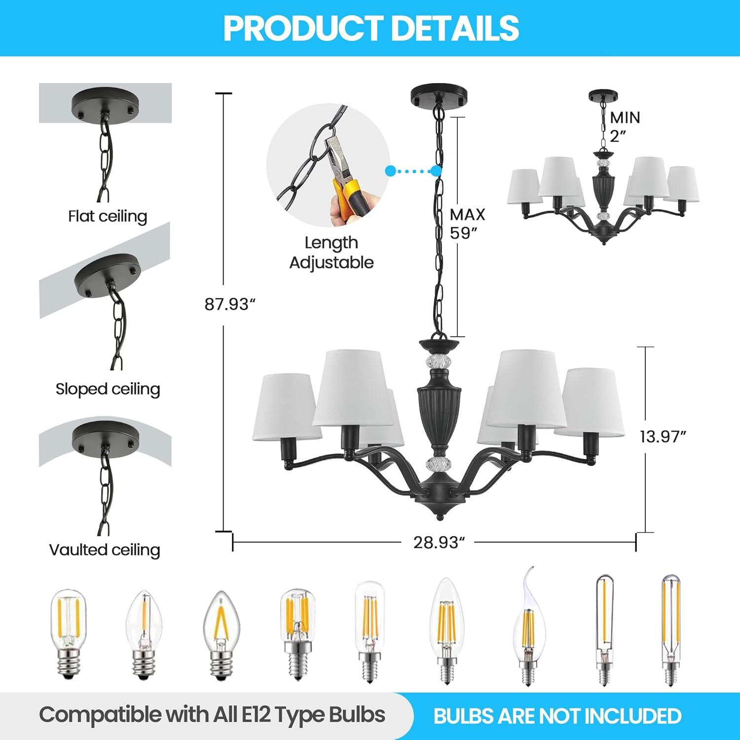 Black Chandelier, 3-Light Crystal Chandeliers for Dining Room, Farmhouse Dining Room Light Fixture, Dining Room Light Fixtures Over Table, Modern Hanging Pendant Lights for Bedroom, Kitchen Island