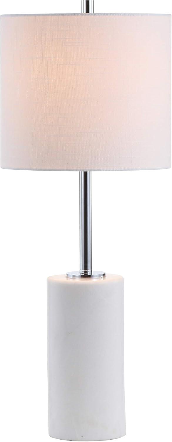 White Marble and Chrome Cylinder Table Lamp with Drum Shade