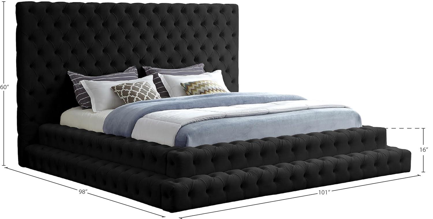 Meridian Furniture Revel Velvet Queen Bed with Deep Button Tufting and Extra-Tall Headboard, Black