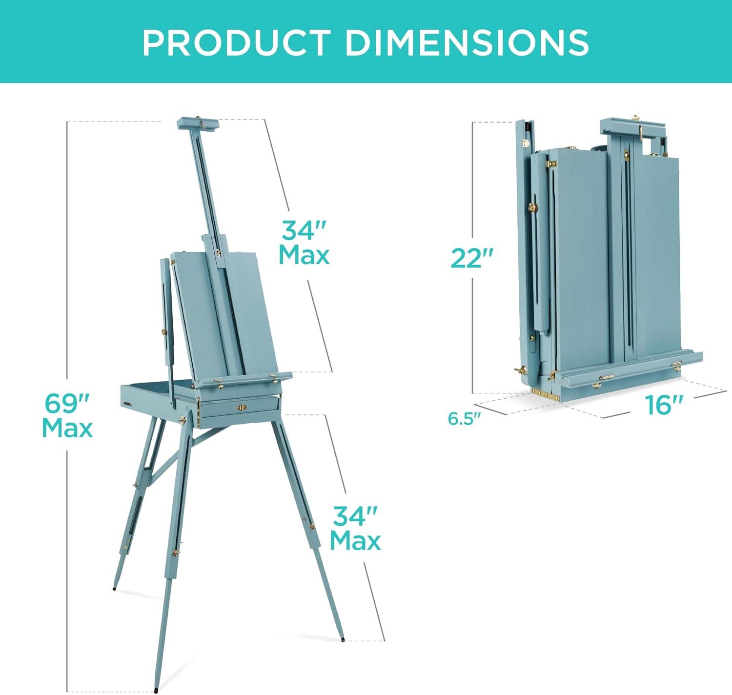 Best Choice Products French Easel, 32pc Beginners Kit Portable Wooden Adjustable Tripod  w/ Paint Supplies - Blue