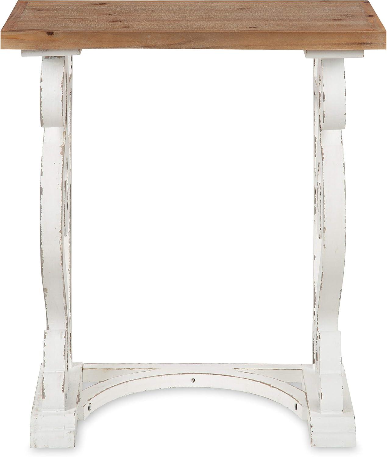 Rustic Brown and White Solid Wood Farmhouse Chic Side Table