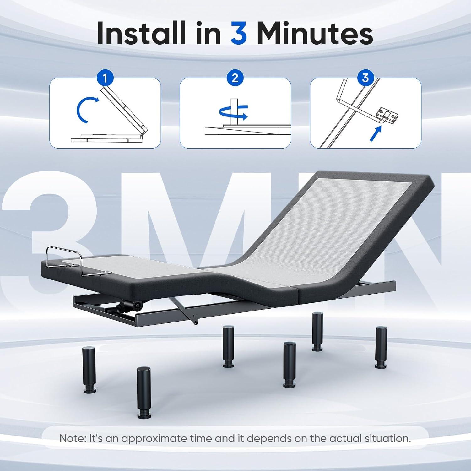 Clara Clark Clara Clark Massaging Zero Gravity, Zero Clearance Adjustable Bed with Wireless Remote, USB Ports & LED Lights
