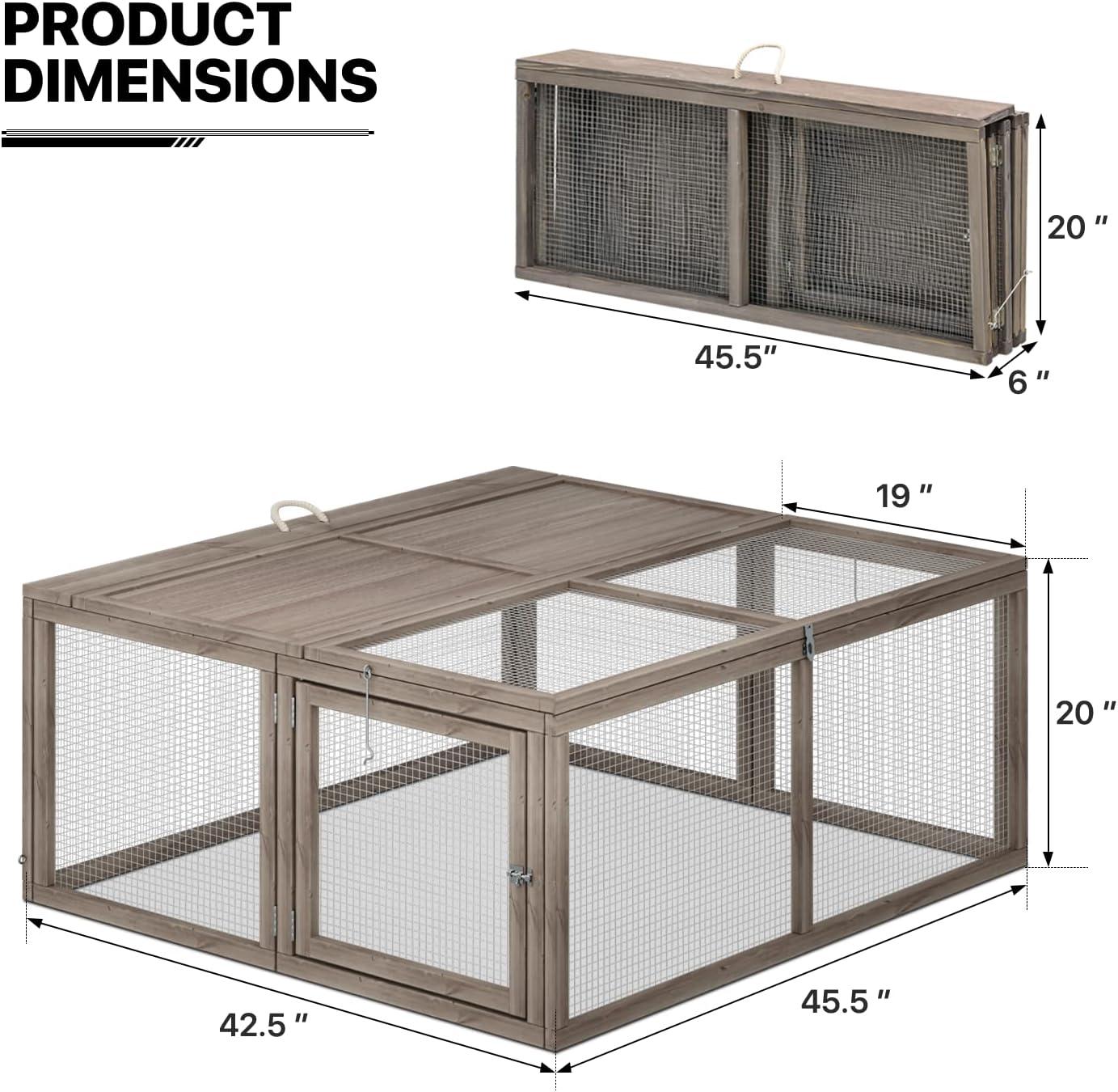 MoNiBloom Chicken Coop Rabbit Hutch, 45.5" Wooden Chicken Run Hen House Duck Coop, Outdoor Small Animal Poultry Cage with Openable Roof and Side Door (Grey)