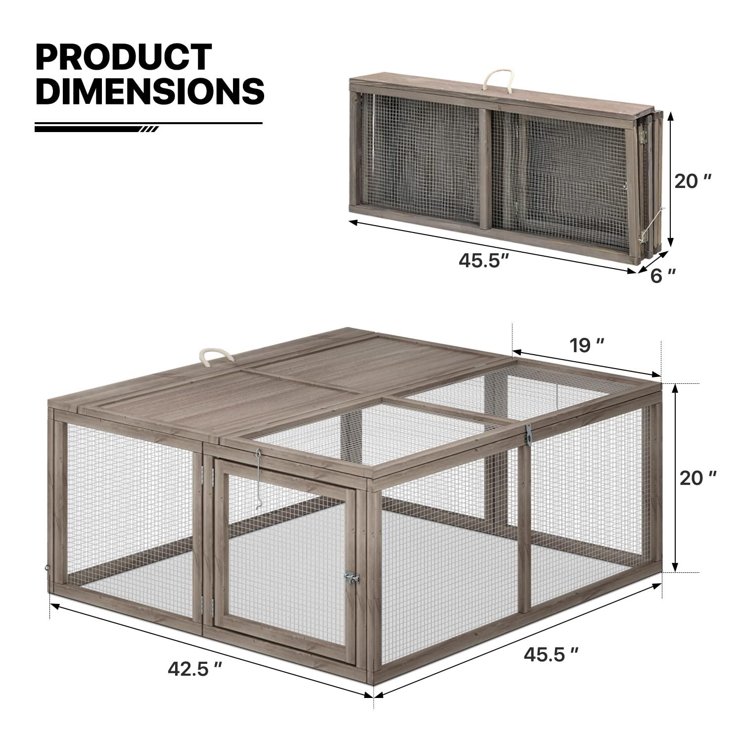 MoNiBloom Chicken Coop Rabbit Hutch, 45.5" Wooden Chicken Run Hen House Duck Coop, Outdoor Small Animal Poultry Cage with Openable Roof and Side Door (Grey)