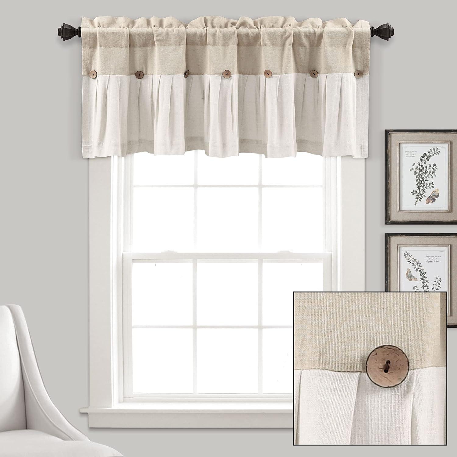 18"x52" Farmhouse Linen Button Window Valance - Lush Décor