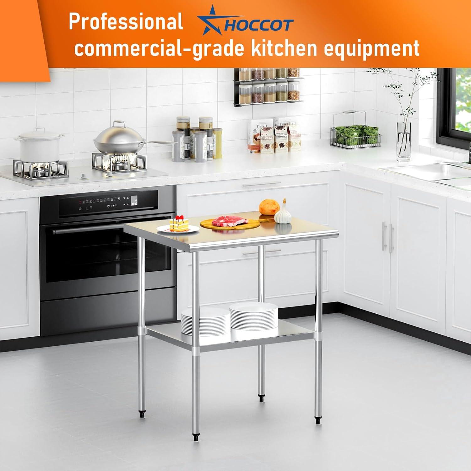 Stainless Steel Table for Food Prep & Work 30 x 48 inches Utility Table with Adjustable Undershelf, Commercial Workstation in Kitchen, Garage, Outdoor BBQ