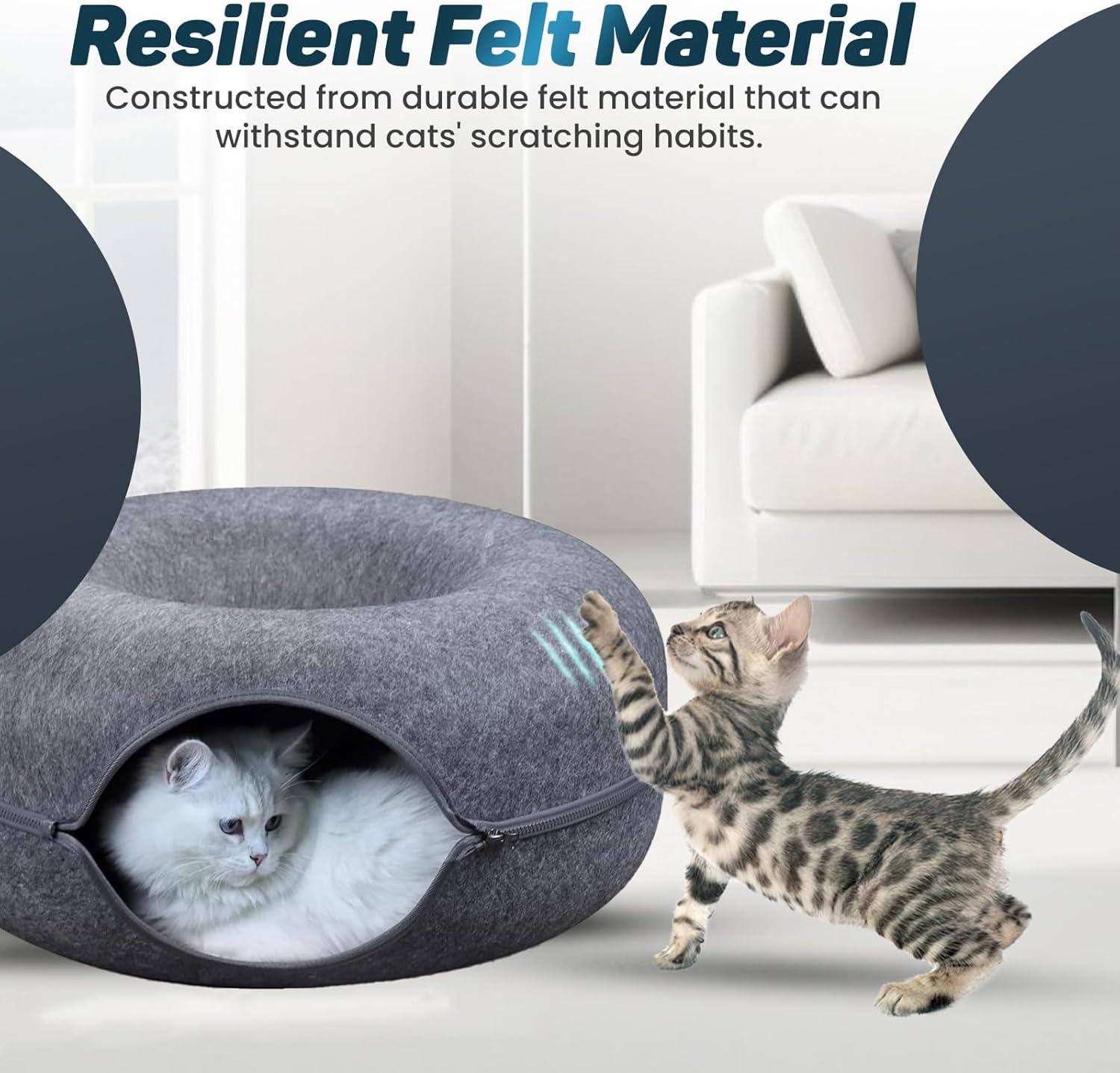 Peekaboo Cat Cave For Multiple & Large Cats Up To 30-45 Lbs, Scratch Detachable & Washable Tunnel Bed, Comfy Donut Cat Cave