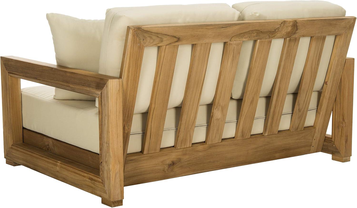 SAFAVIEH OUTDOOR COUTURE Montford 2-Seat Bench Natural Teak / Beige