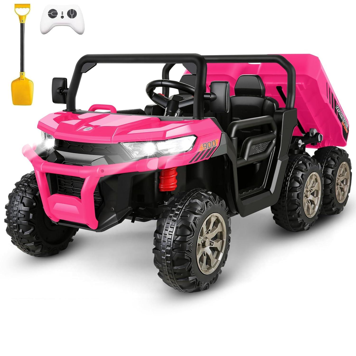 DreamDwell Home 4 Wheels 24V Ride on Dump Truck Toys 2 Seater Kids Ride On UTV Car with Remote Control,Electric Dump Bed