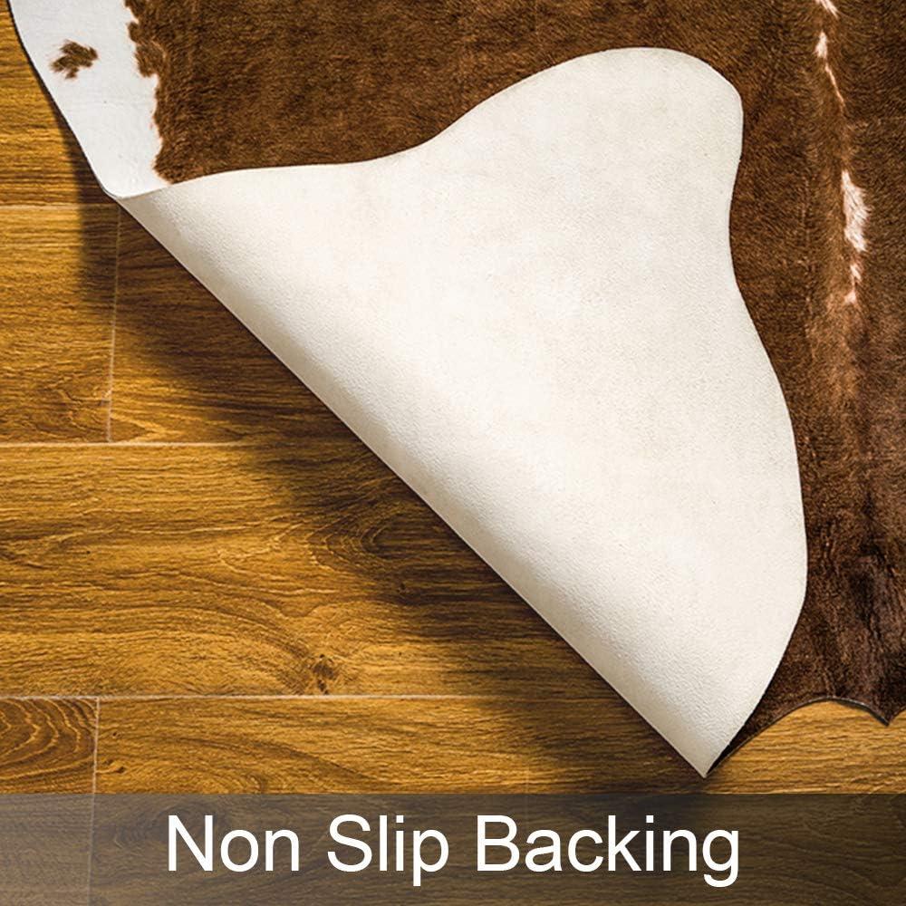 AROGAN Premium Faux Cowhide Rug 110 x70 cm/3.6 x 2.3 feet, Durable and Large Size Cow Print Rugs, Suitable for Bedroom Living Room Western Decor, Faux Fur Animal Cow Hide Carpet, Brown