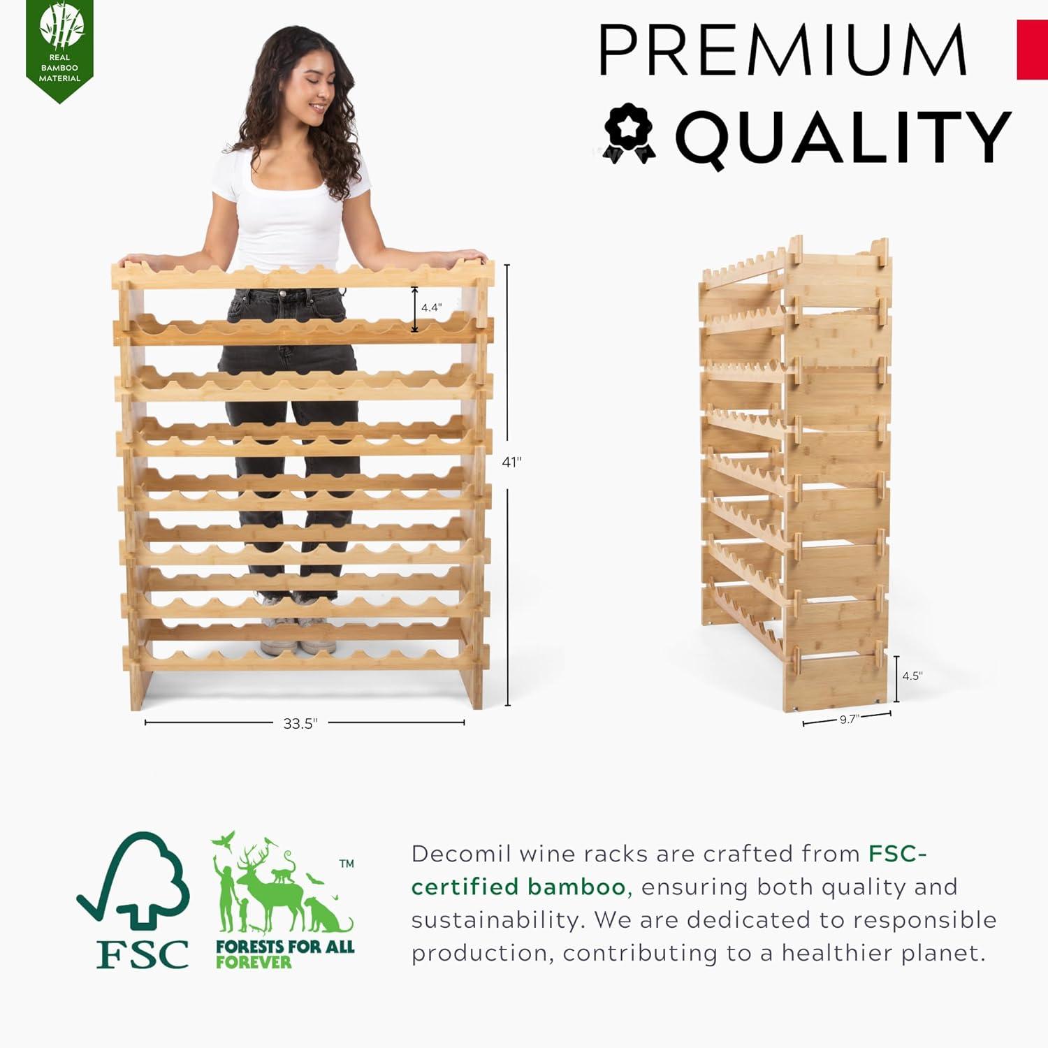 Eight-Tier Natural Bamboo 72-Bottle Modular Wine Rack