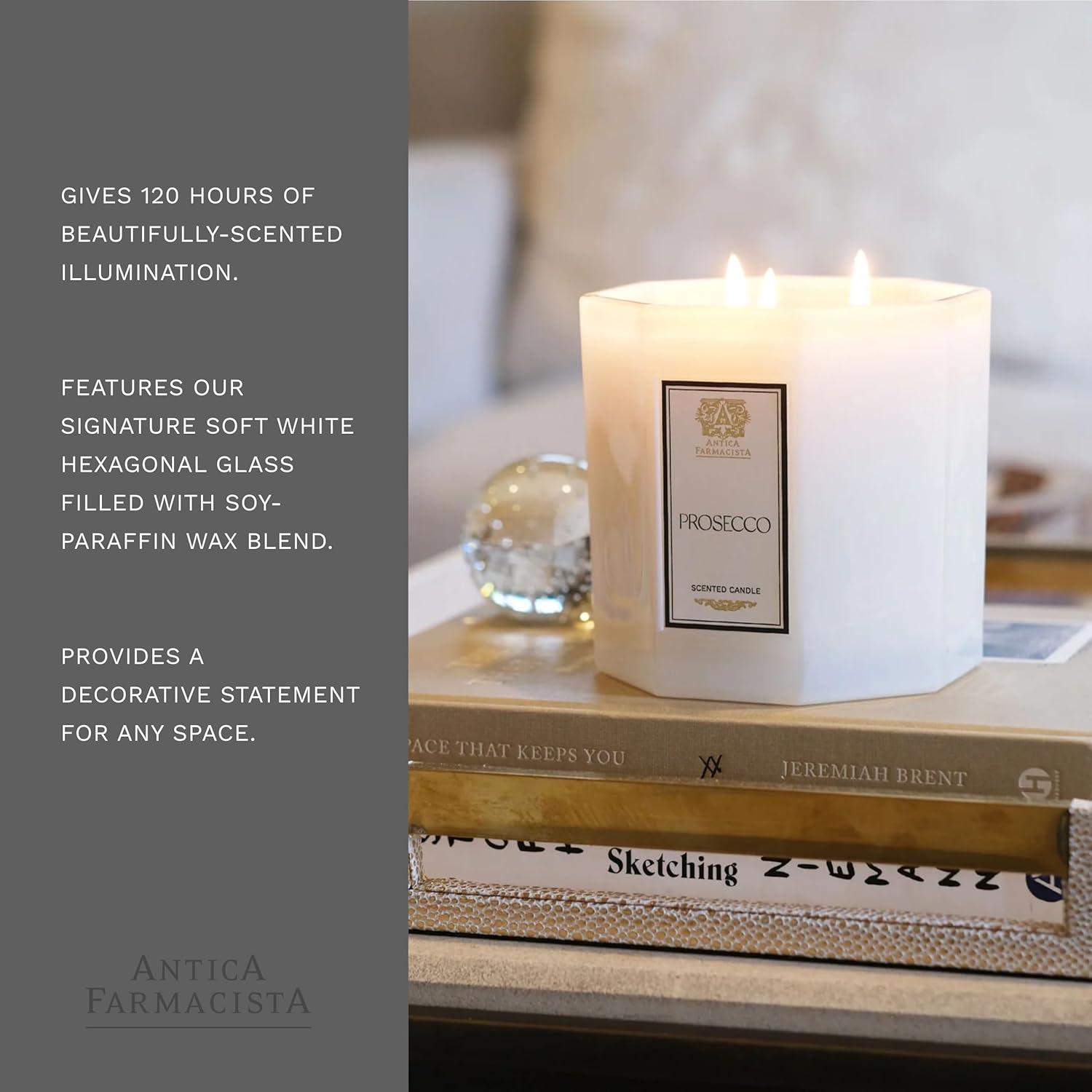 Oversized White Hexagonal Glass Soy Scented Candle with Prosecco Fragrance