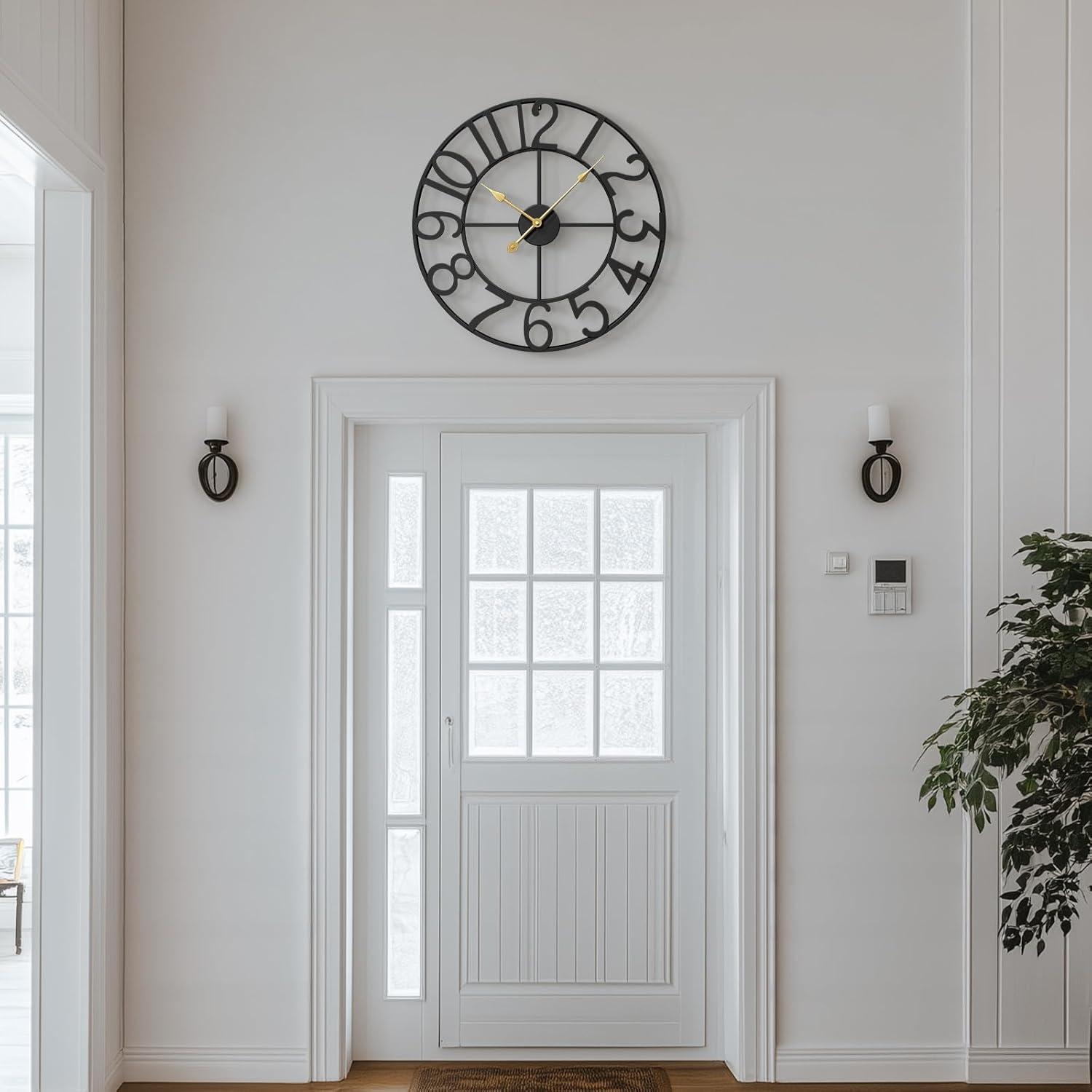 24" Metal Clock Wall Clock Vintage Rustic Country Round Decorative Clock