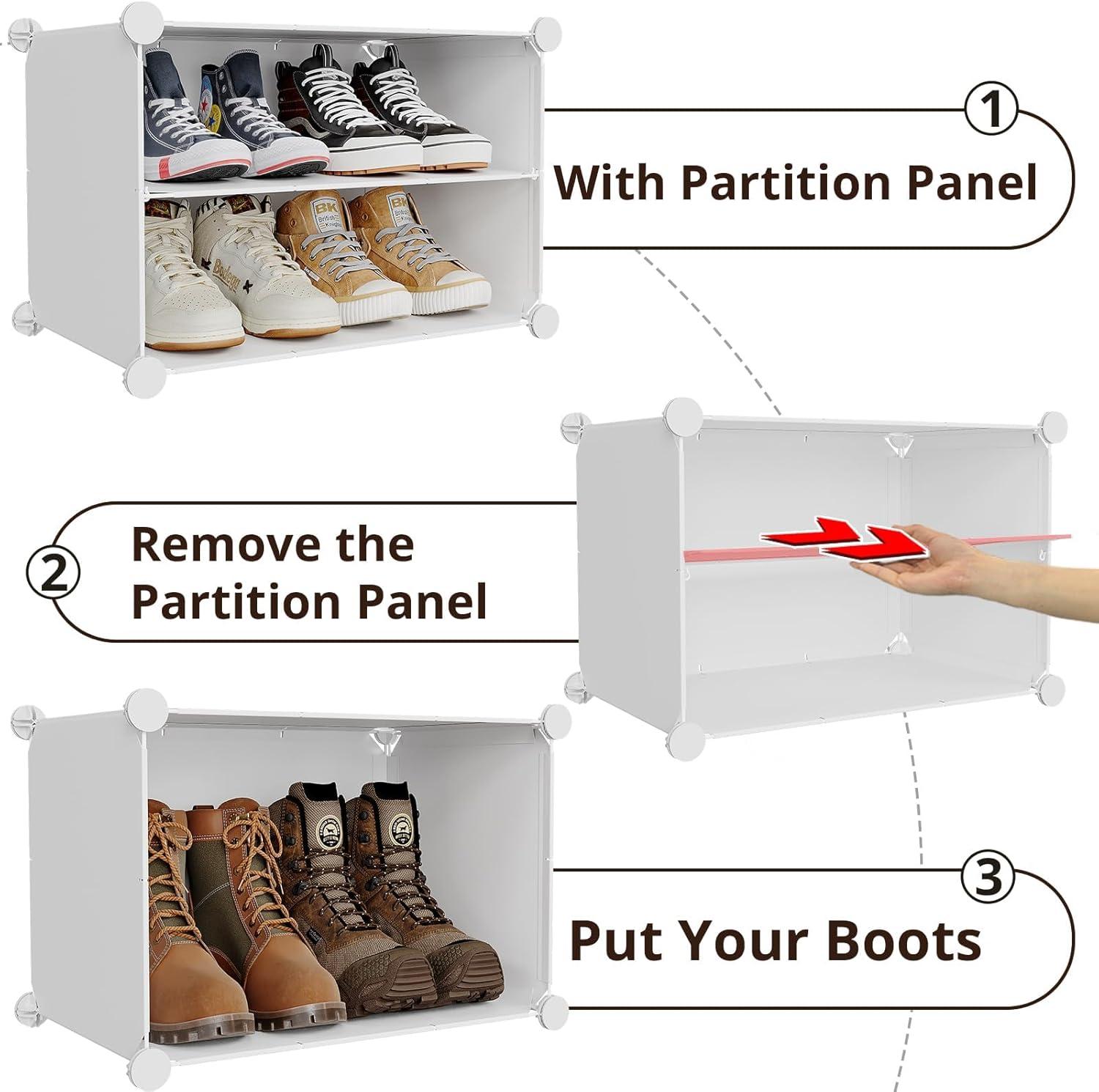 Shoe Rack, 8 Tier Shoe Storage Cabinet with Door, 32 Pair Shoe Organizer Shelves for Closet Hallway Bedroom Entryway, White