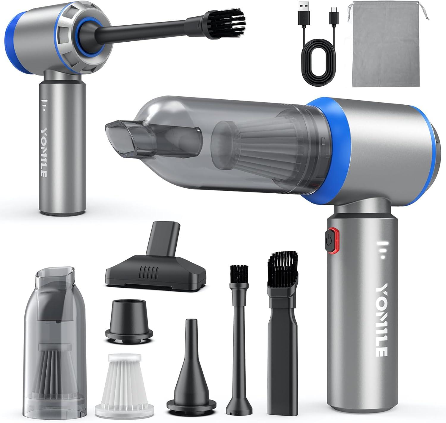 Mini Vacuum Cleaner, 2 in 1 25000PA Brushless Car Vacuum &250000RPM Air Duster 9000mAh Battery Air Blower Wireless Handheld Vacuum for Car,Office and Home Cleaning