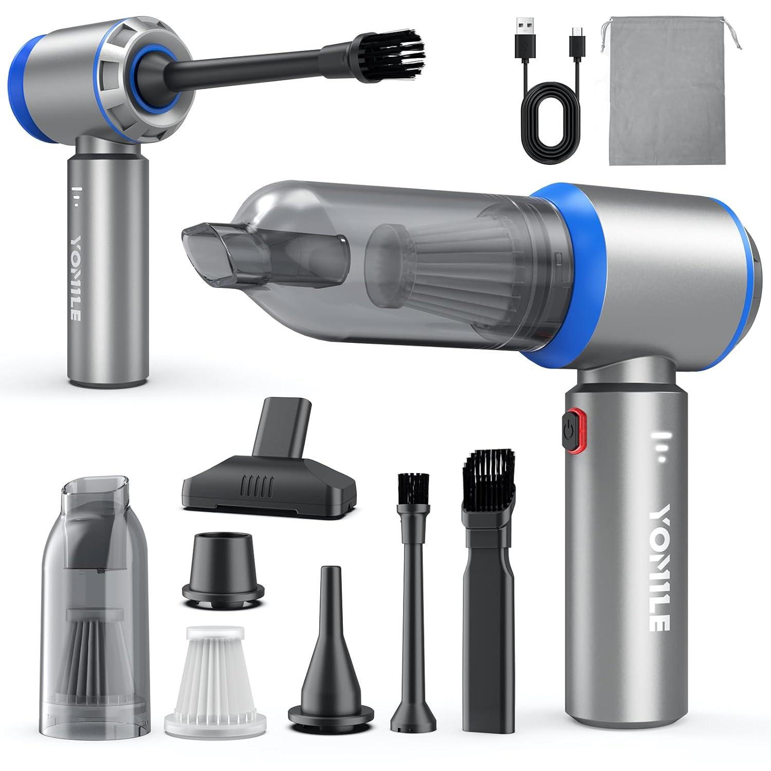 Mini Vacuum Cleaner, 2 in 1 25000PA Brushless Car Vacuum &250000RPM Air Duster 9000mAh Battery Air Blower Wireless Handheld Vacuum for Car,Office and Home Cleaning