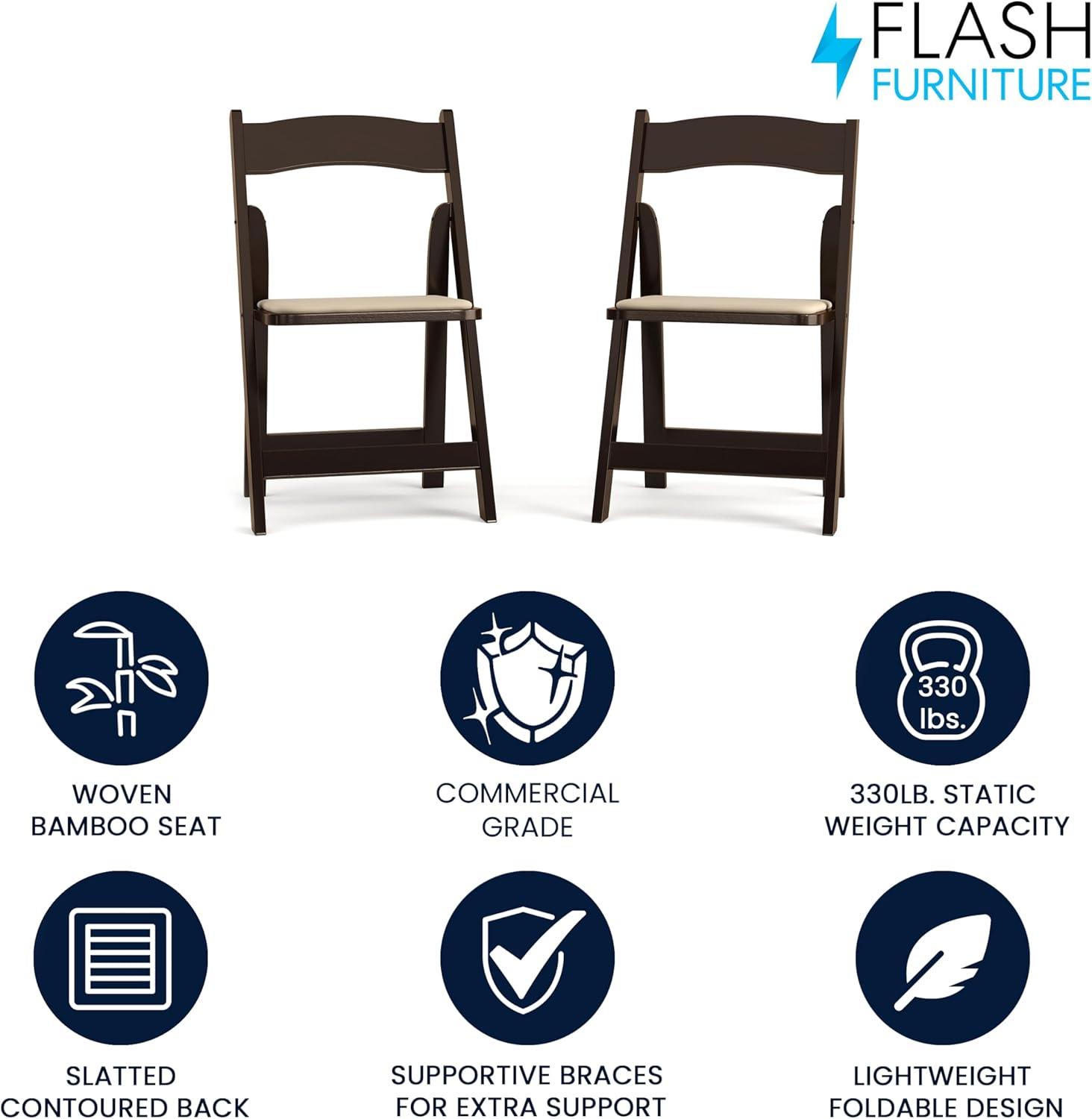 Flash Furniture 2 Pack HERCULES Series Wood Folding Chair with Vinyl Padded Seat