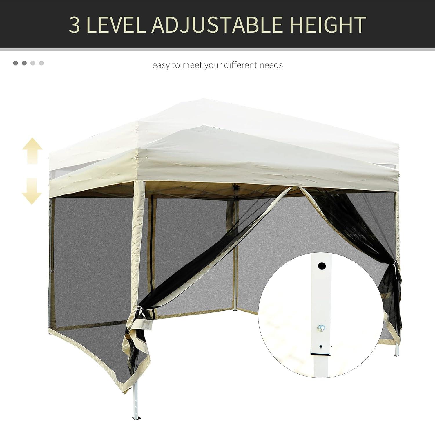 Outsunny 10' x 10' Pop Up Canopy Tent with Breathable Mesh Sidewalls, Easy Height Adjustable, Easy Transport Carrying Bag for Backyard Garden Patio
