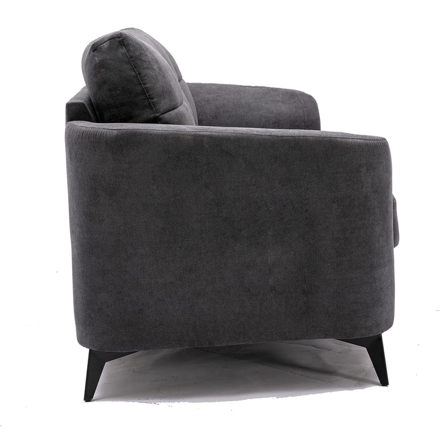Odin 79 Inch Modern Sofa with Tufted Cushioning, Black Frame, Gray Velvet- Saltoro Sherpi