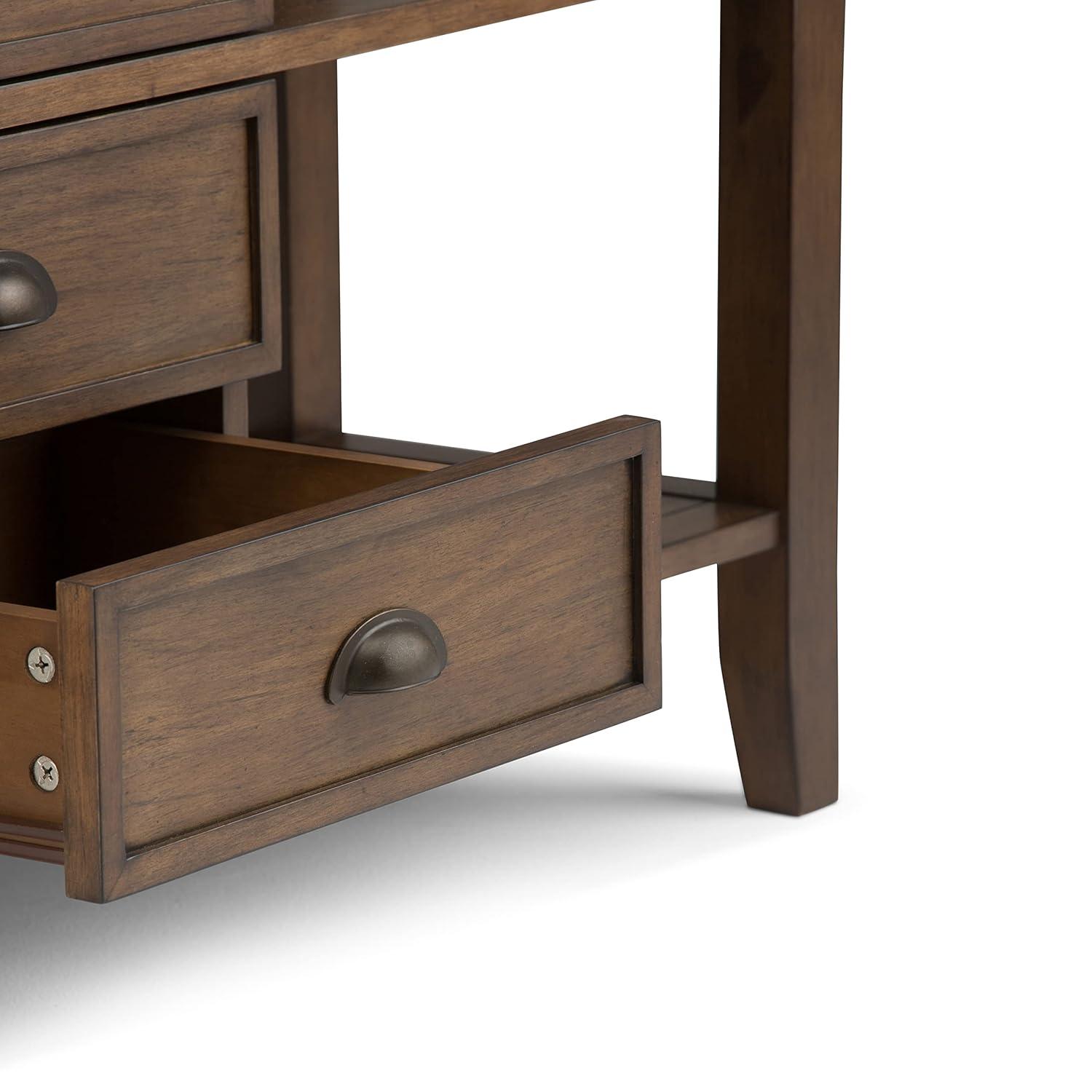 Simpli Home Redmond 54"W Solid Wood Storage Console Table with 4 Center Drawers and Open Shelves