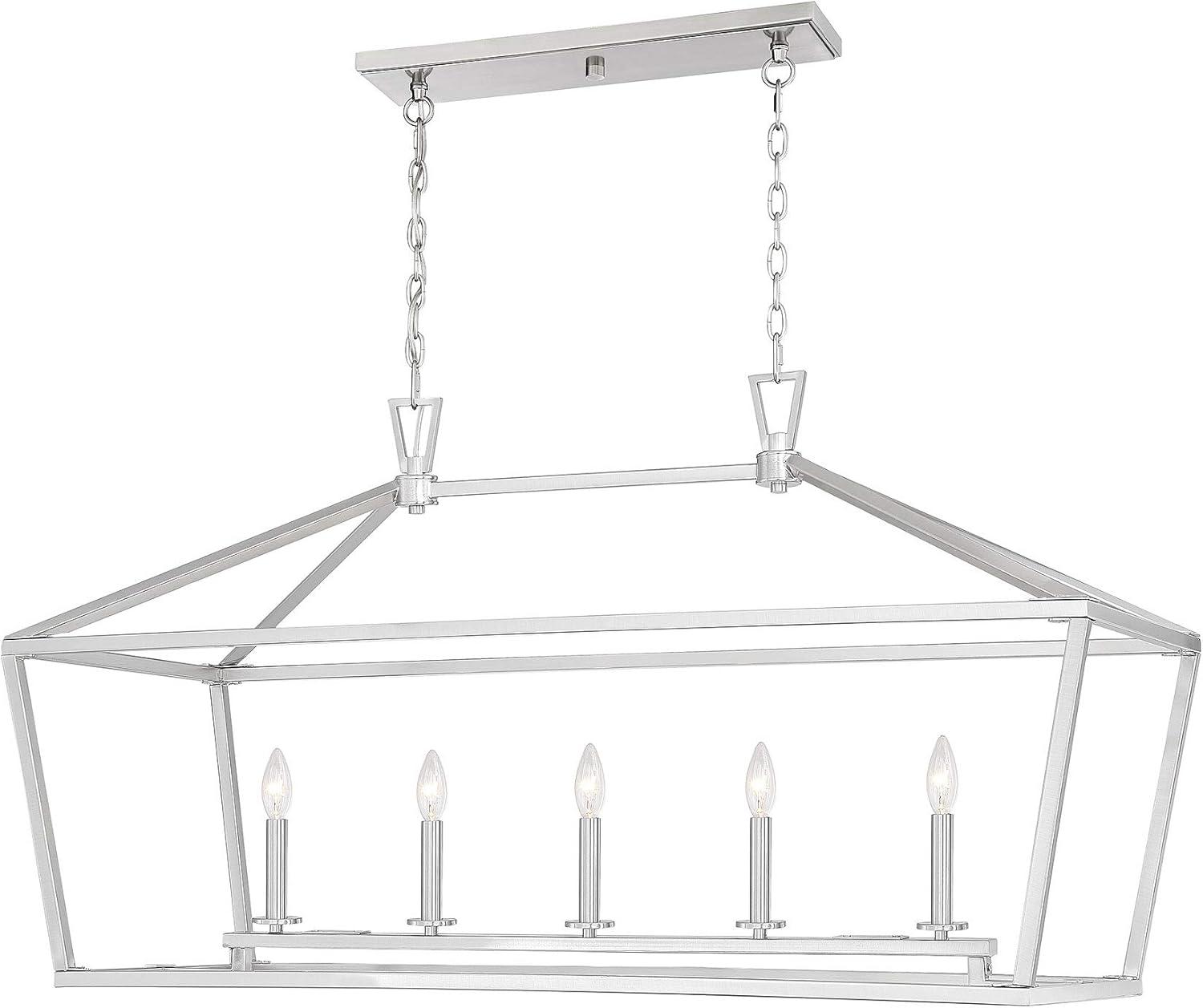 Satin Nickel 5-Light Linear Chandelier with Open Lantern Design