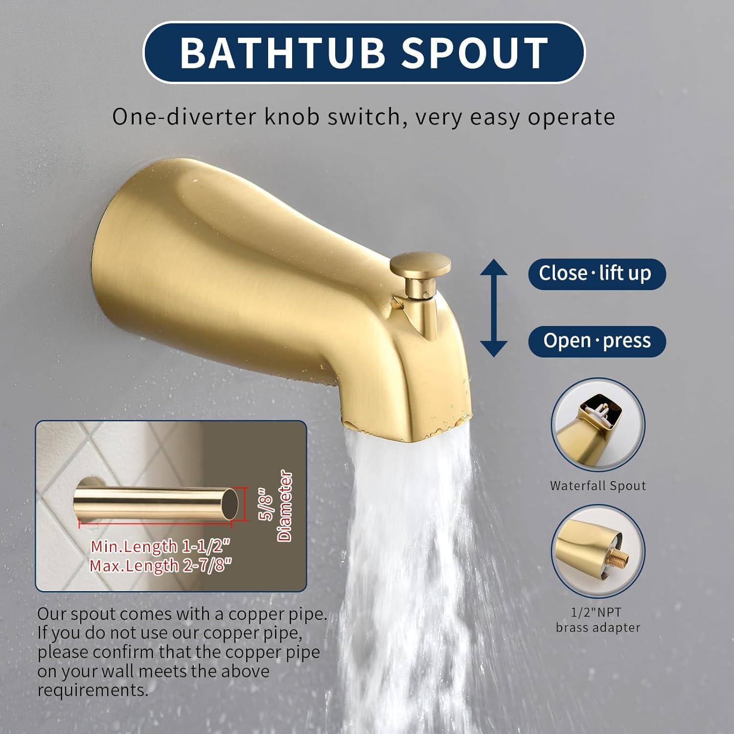 2 Handle Shower Faucet Shower System Complete 2 in 1 Shower Combo Set with Handheld Showerhead Shower Trim Kit Wall Mounted Shower Fixtures Brushed Gold