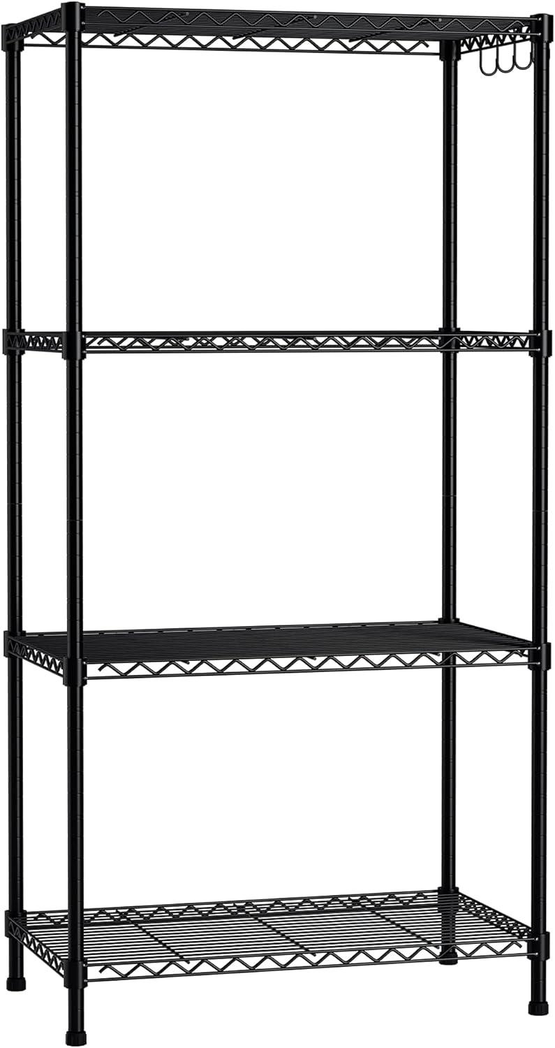 WORKPRO Storage Shelves, 4 Tier Metal Shelving Unit, Garage Wire Rack, Standing Adjustable Shelves with Hooks for Pantry Closet Kitchen Basement 24" W x 14" D x 48" H, 600 lbs Total Capacity