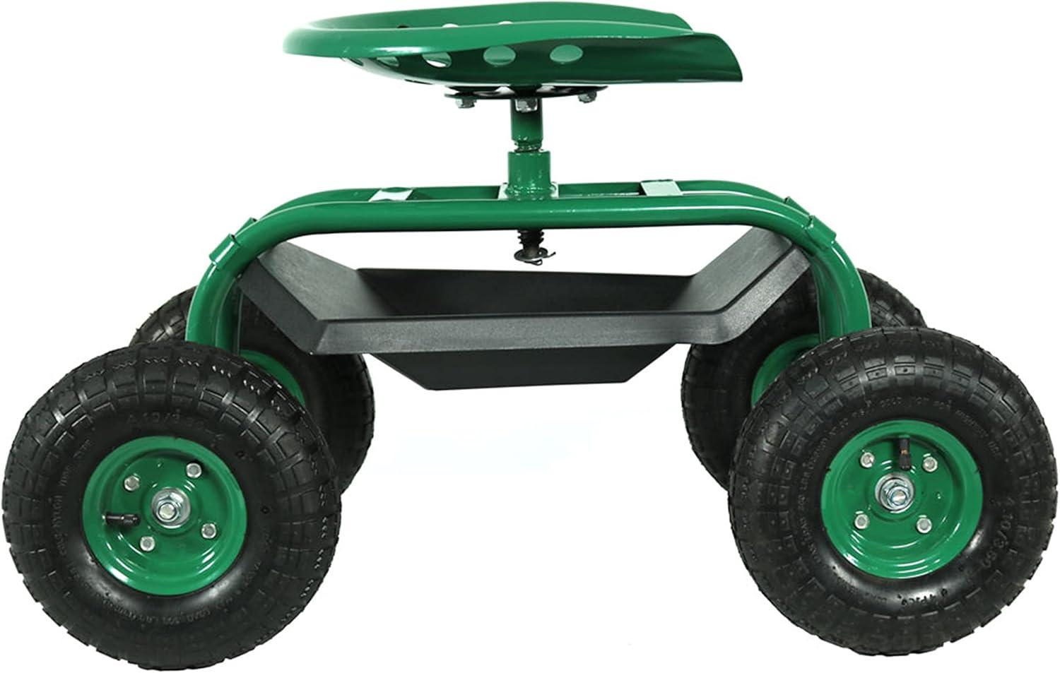 SunnyDaze Decor Steel Rolling Garden Cart Scooter with Swivel Seat and Tool Tray