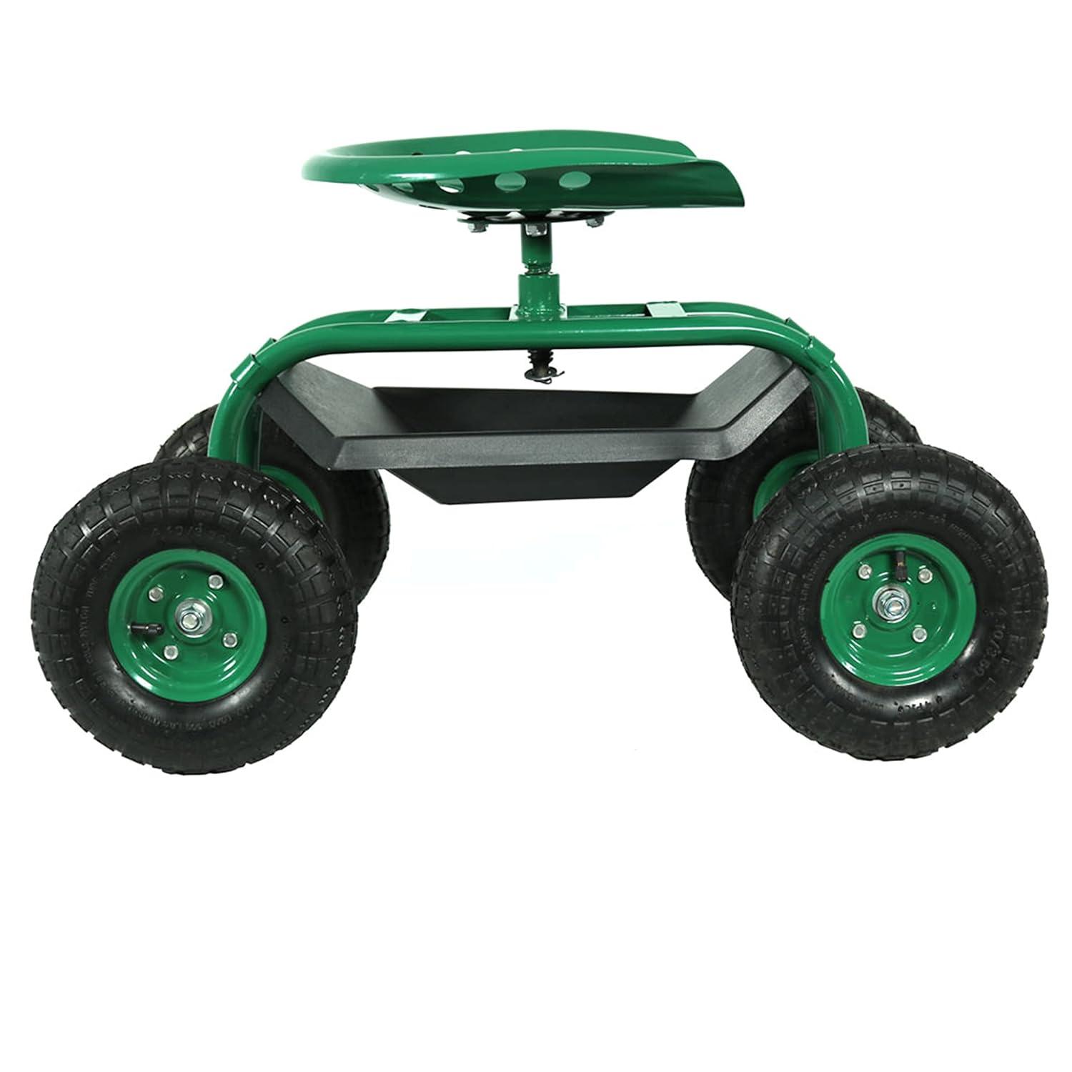 SunnyDaze Decor Steel Rolling Garden Cart Scooter with Swivel Seat and Tool Tray