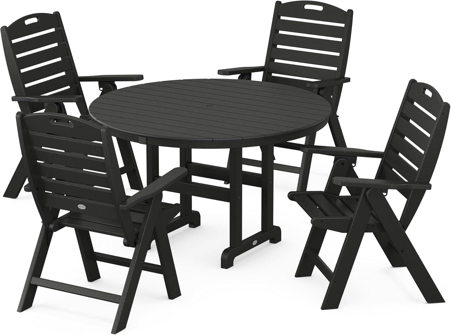 Nautical Folding Chair 5-Piece Round Farmhouse Dining Set