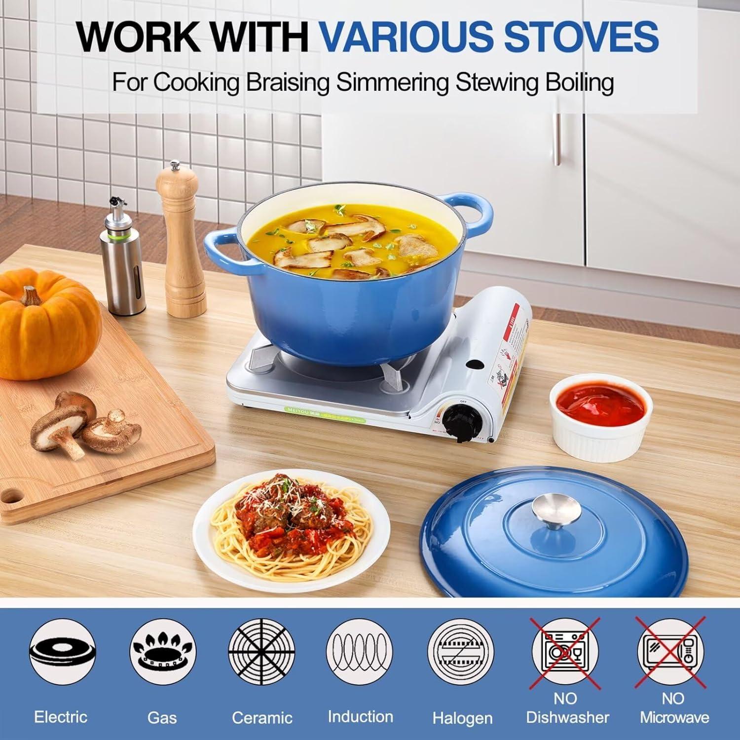 SPECIALTY FLOORING INC Dutch Oven,Enameled Cast Iron Dutch Oven Cooking Pot With Lid & Dual Handles, For Bread Baking Braising Stewing, Heavy Duty & Non Stick, Oven & All Stovetops Safe