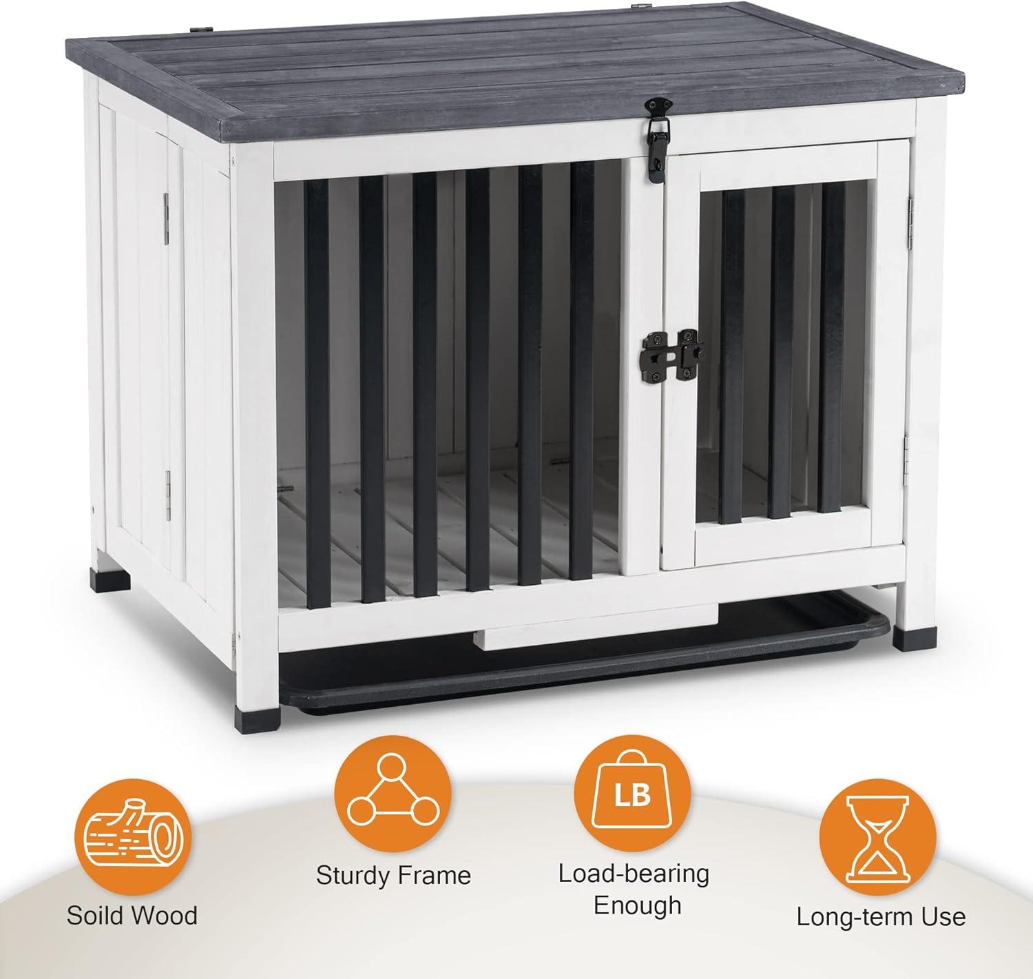 MCombo Wood Dog Crate Furniture End Table(Small, White, Black and Grey), 1256