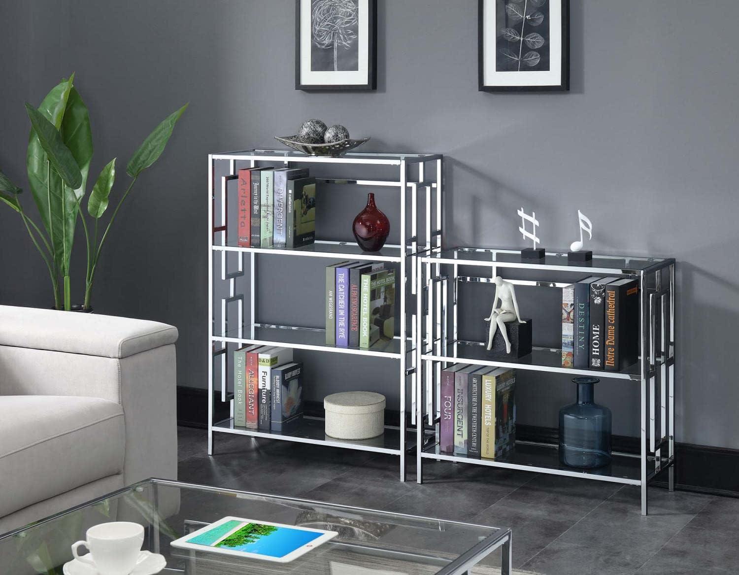 Town Square Chrome 4-Tier Clear Glass Bookshelf