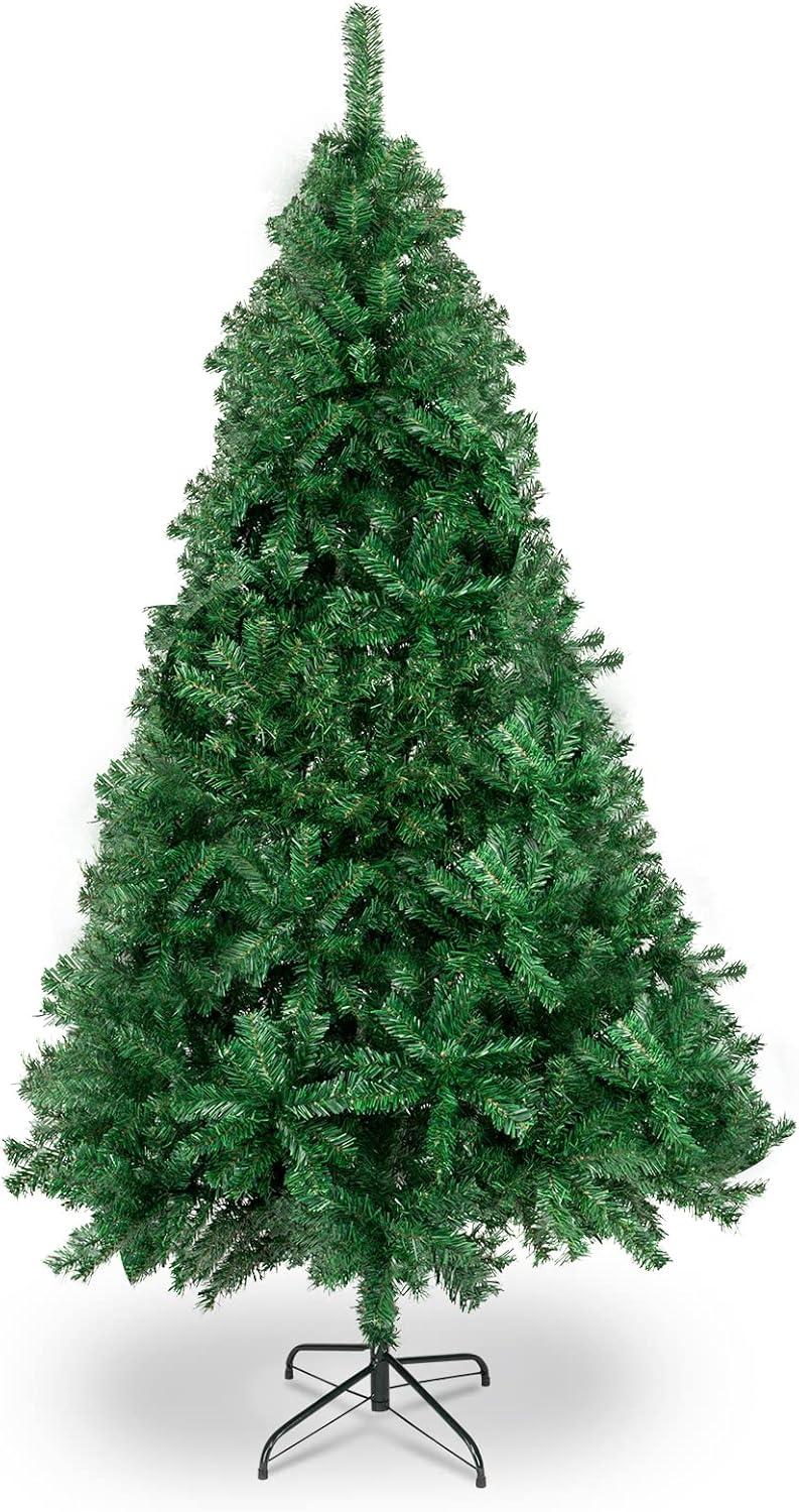 7FT Christmas Tree with 1334 Branch Tips, Artificial Christmas Pine Tree with Foldable Stand, Unlit Xmas Christmas Tree for Home Party Holiday Decoration, Green