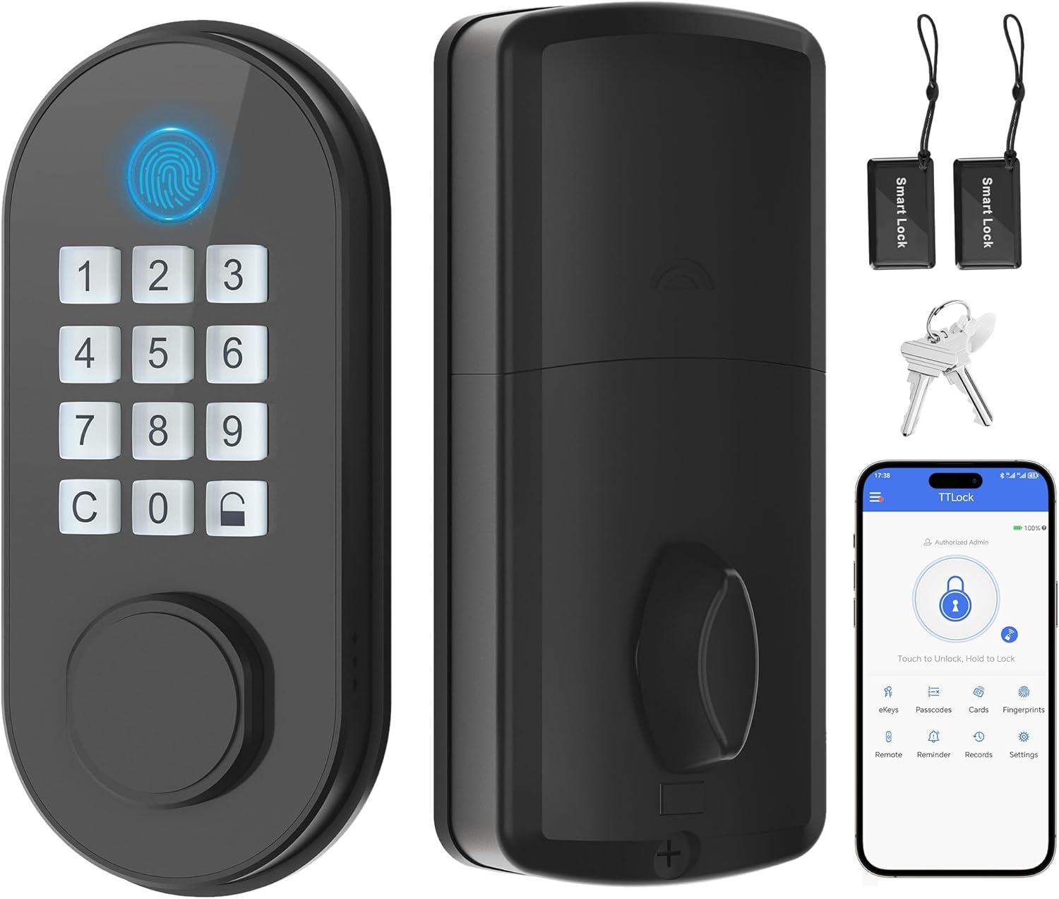 Black Electronic Smart Door Lock with Touchscreen Keypad