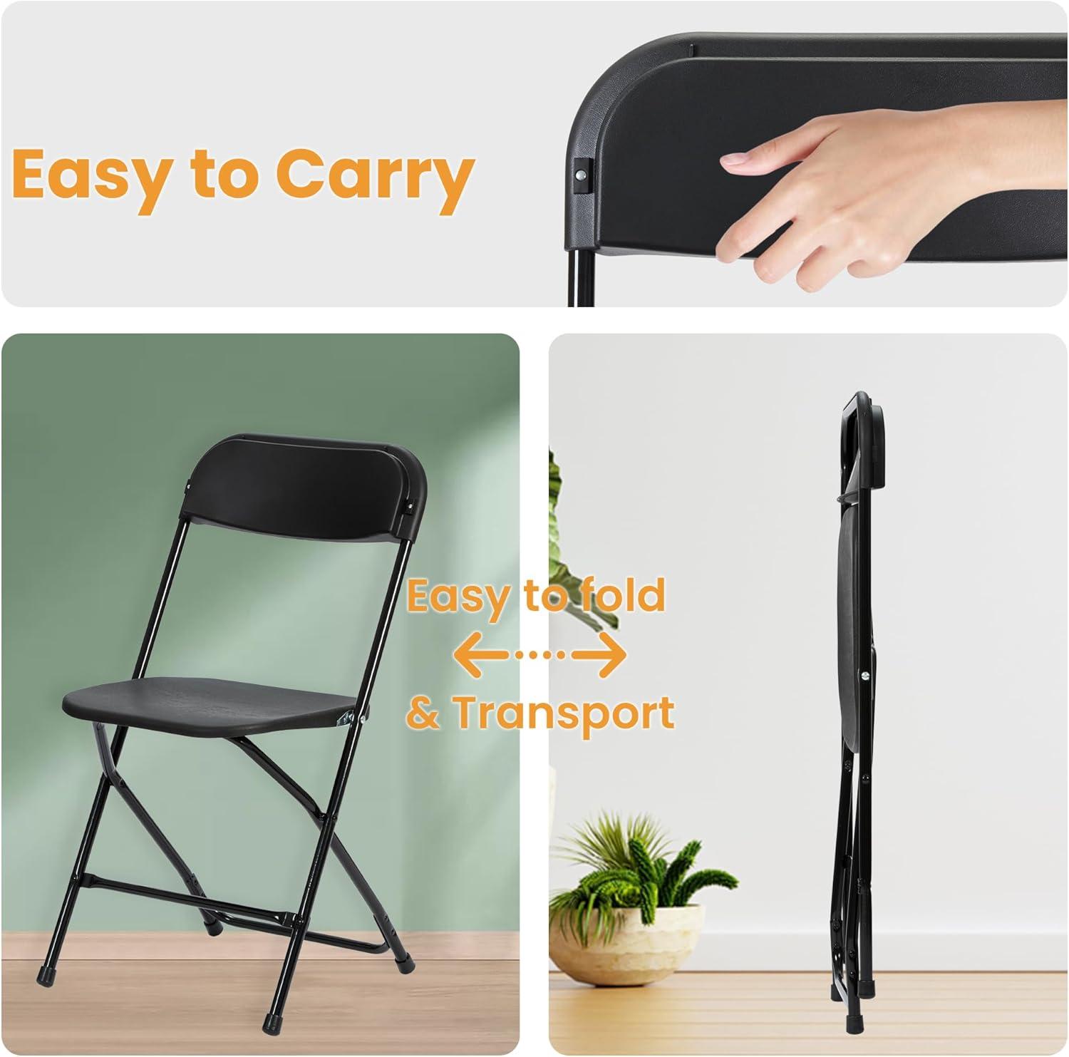 10 Pack Black Plastic Folding Chair for Indoor Outdoor, 350 lb Capacity, Foldable Commercial Stacking Chairs with Steel Frame for Office Wedding Party Events