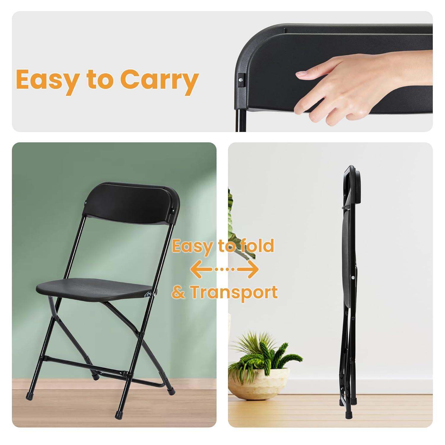 10 Pack Black Plastic Folding Chair for Indoor Outdoor, 350 lb Capacity, Foldable Commercial Stacking Chairs with Steel Frame for Office Wedding Party Events