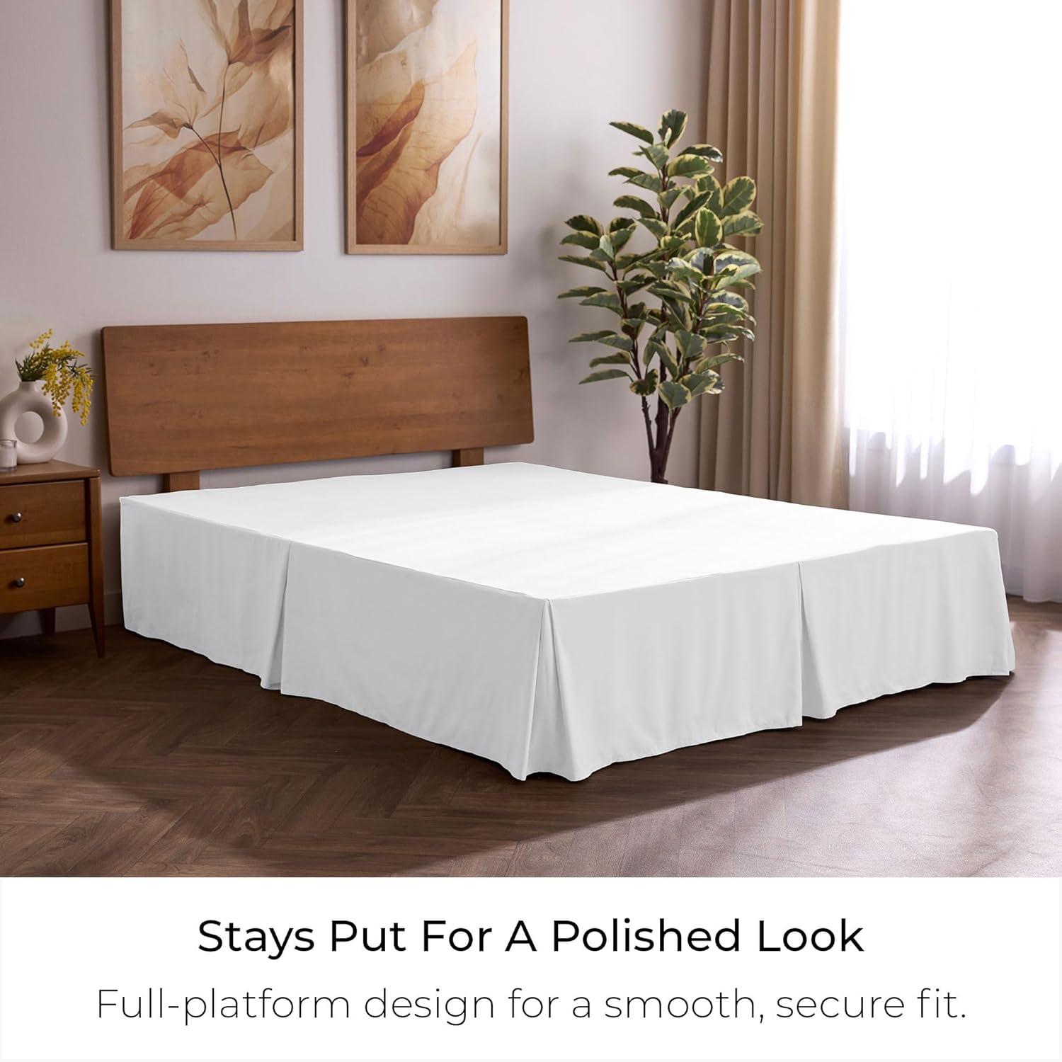 Mellanni Iconic Collection Pleated Microfiber Bed Skirt 15" Drop, Queen, White