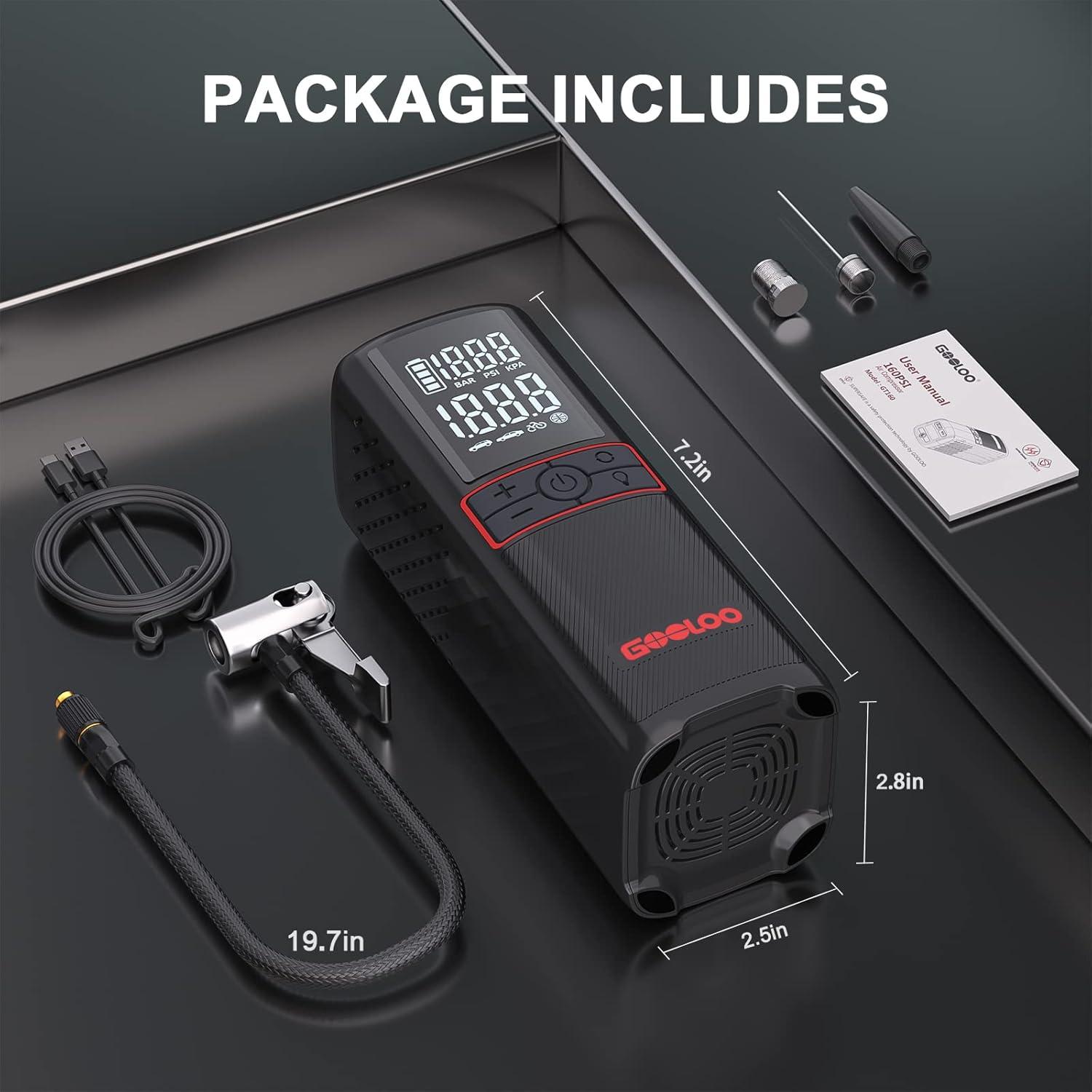 Black Cordless Electric Air Compressor with LED Display