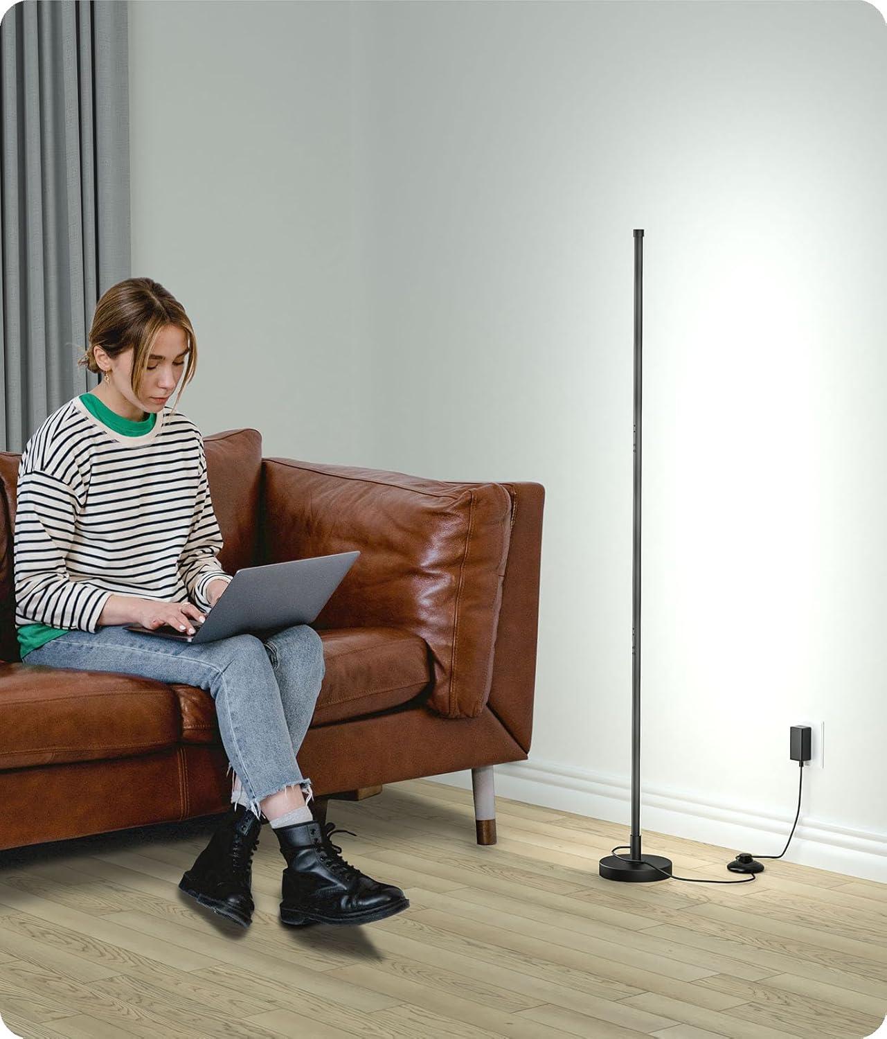 Corner Floor Lamp, Minimalist LED Floor Lamp with Remote Control, Dimmable Corner Light,Floor Lamps for Living Room, Bedroom, Home Office, 7 Color Temperature 3000K-6000K (Black, 1 Pack)