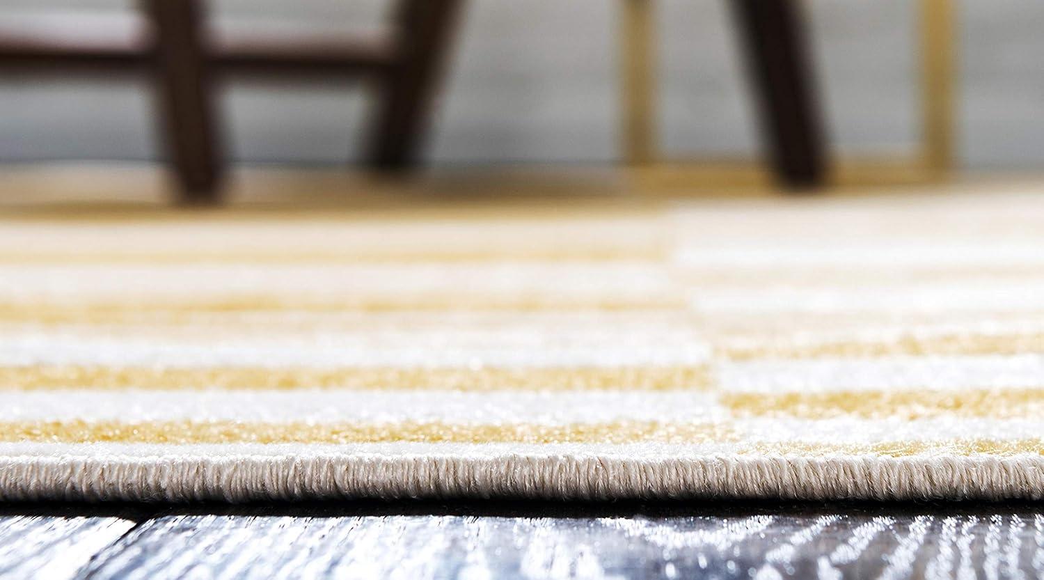 Yellow and Beige Striped Synthetic 4' x 6' Area Rug