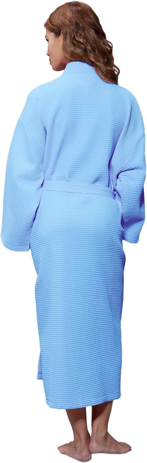 Turquaz Linen Lightweight Long Waffle Kimono Unisex Spa Robe (XXL, Serenity Blue)