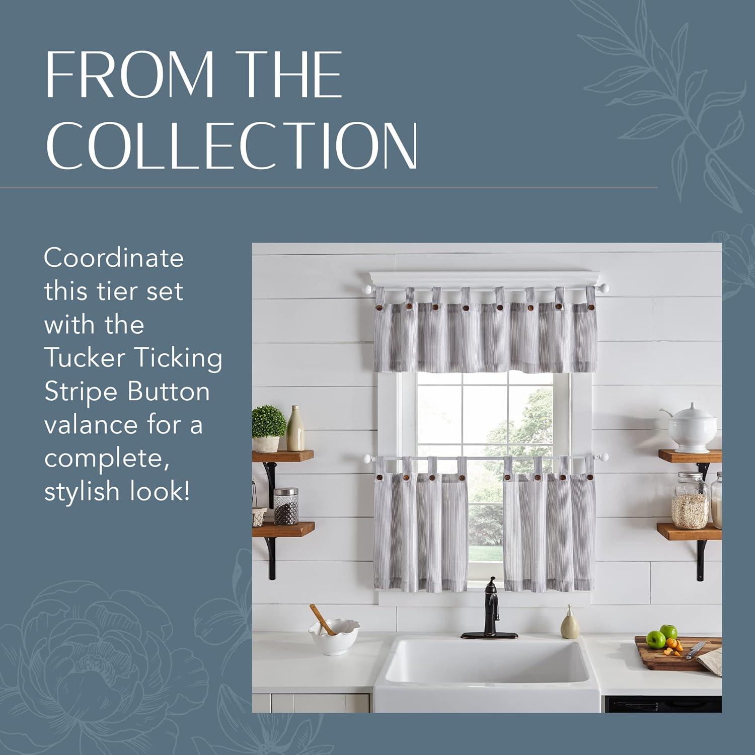 Elrene Tucker Ticking Stripe Button Tab Top Window Kitchen Valance - Elrene Home Fashions