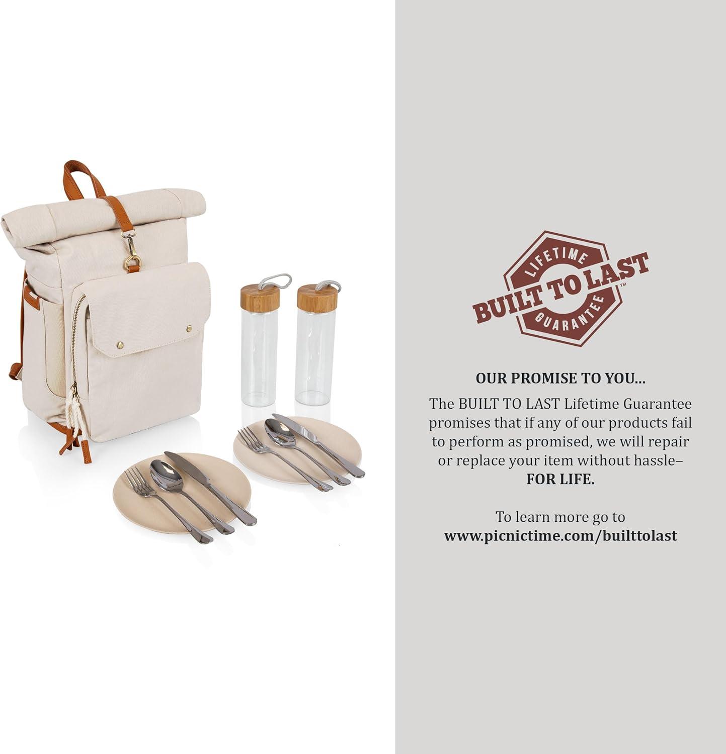 Oniva Carmel Roll Top 35Cans/13qt Picnic Backpack Cooler with Utensil and Bottle Set - Tan