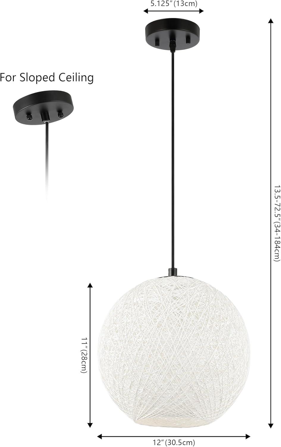 Lacey Bohemian Minimalist Iron/Rope Woven Globe LED Pendant White/Black - JONATHAN Y