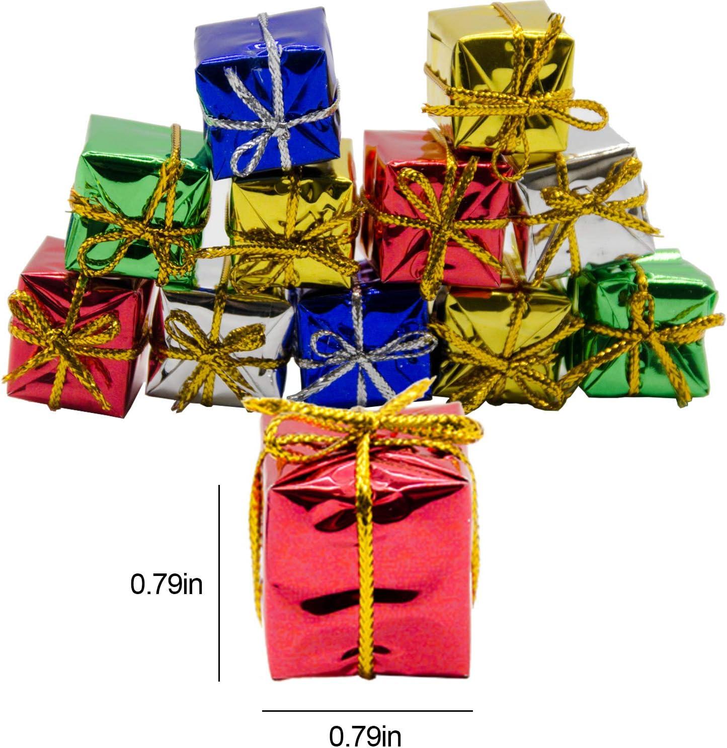 100 Pcs Christmas Shiny Mini Boxes Ornaments- Assorted Colors Metallic Foil Wrapped Ornaments Decoration Boxes for Christmas Tree Hanging Decorations