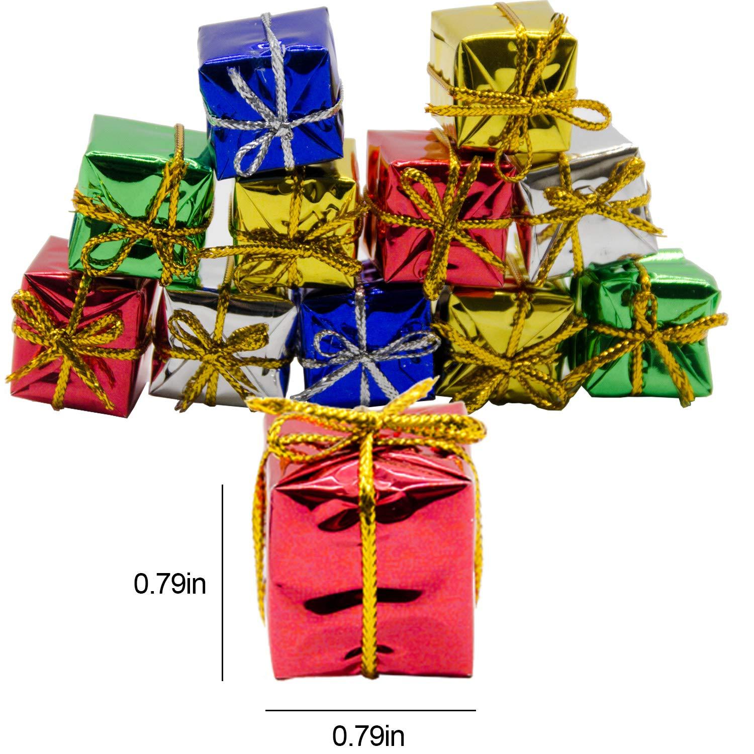 100 Pcs Christmas Shiny Mini Boxes Ornaments- Assorted Colors Metallic Foil Wrapped Ornaments Decoration Boxes for Christmas Tree Hanging Decorations